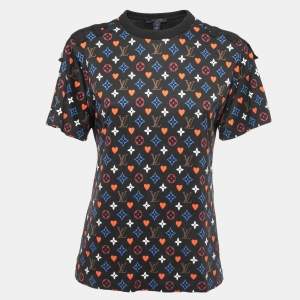 Louis Vuitton Black Logo Monogram Printed Cotton Knit Crewneck T-Shirt S