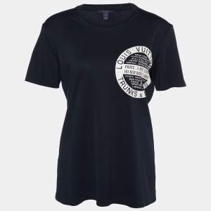 Louis Vuitton Black Cotton Logo Stamp Printed T Shirt XL