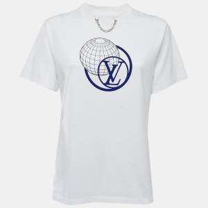 Louis Vuitton White Logo Patch Globe Print Cotton Crew Neck Half Sleeve T-Shirt XS