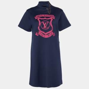 Louis Vuitton Navy Blue Logo Printed Jersey Knit Mini Dress M