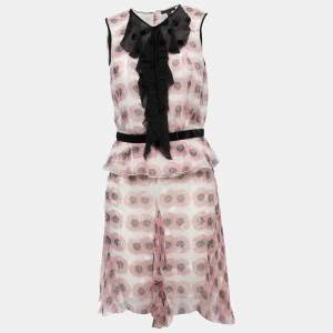 Louis Vuitton White Floral Printed Silk Ruffled Top & Skirt Set S/M