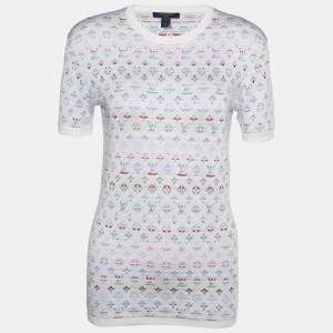 Louis Vuitton White Silk Logo Jacquard Knit T-Shirt S