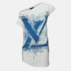 Louis Vuitton White Logo Print Cotton Short Sleeve Belted T-Shirt XS
