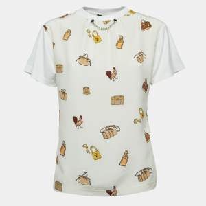 Louis Vuitton Cream All-over Print Silk & Cotton 3 Layered Short Sleeve T-Shirt S
