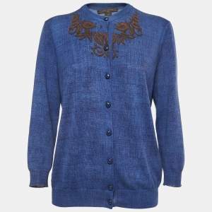 Louis Vuitton Blue Print Cotton Buttoned Cardigan M