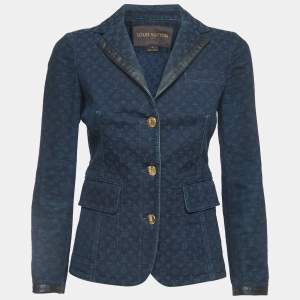 Louis Vuitton Navy Blue Monogram Jacquard Denim Blazer XS