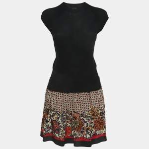 Louis Vuitton Black Wool & Print Silk Sleeveless Mini Dress XS