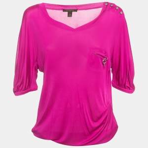 Louis Vuitton Pink Jersey Elasticated Hem Top L