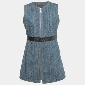 Louis Vuitton Blue Monogram Denim Zip Front Sleeveless Mini Dress L