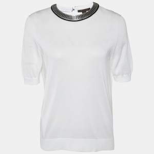 Louis Vuitton White Cotton Knit Neck Trim Detail T-Shirt M