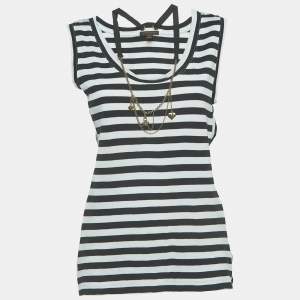 Louis Vuitton Black/White Stripe Cotton Detachable Chain Detail Top XL