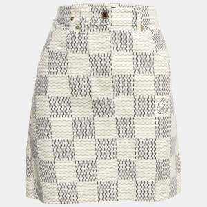 Louis Vuitton Cream Damier Azur Print Denim Mini Skirt M
