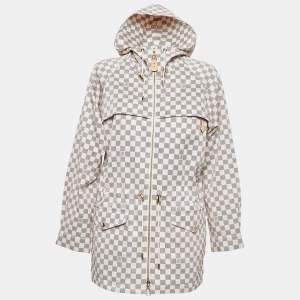 Louis Vuitton Cream Damier Azur Nylon Hooded Parka Jacket S