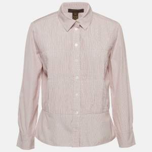 Louis Vuitton Pink Checked Poplin Pleated Shirt L