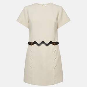 Louis Vuitton Natural White Wool Scallop Detail Midi Dress M