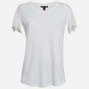 Louis Vuitton White Crepe Sleeve Trim Jersey T-Shirt L