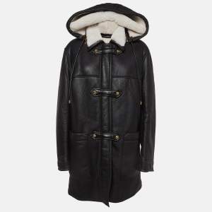 Louis Vuitton Black Shearling and Napa Leather Duffle Pea Coat M