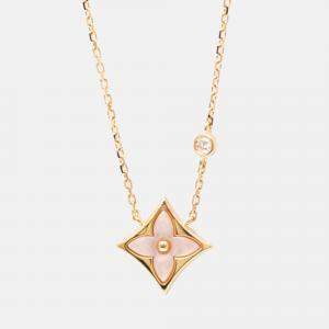 Pre Owned Louis Vuitton Pandantif Star Blossom Bb Pink Gold 18K Diamond Mother Of Pearl Pendant Necklace Pink Gold