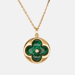 Pre Owned Louis Vuitton Color Blossom BB Malachite Diamond 18k Rose Gold XL Medallion Necklace