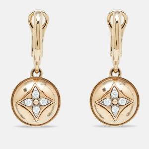 Louis Vuitton Blossom Diamond Two Tone 18K Gold Dangle Earrings