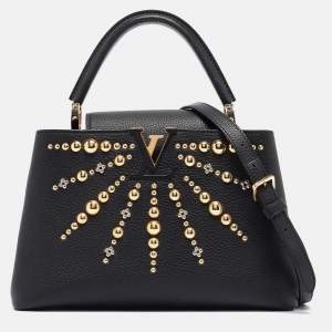 Louis Vuitton Black Leather Studded Sol Capucines PM Bag