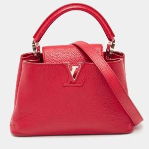 Pre Owned Louis Vuitton Red Taurillon Leather Capucines BB Bag