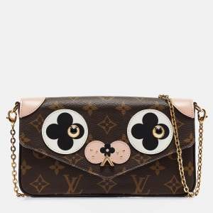 Pre Owned Louis Vuitton Rose Ballerine Monogram Pochette Felicie Valentine Dog