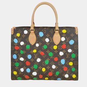 Louis Vuitton X Yayoi Kusama Brown Coated Canvas Painted Dots OnTheGo MM Tote Bag