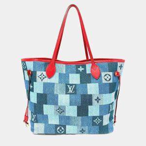 Louis Vuitton Blue and Red Damier Monogram Patchwork Denim Neverfull MM Tote bag