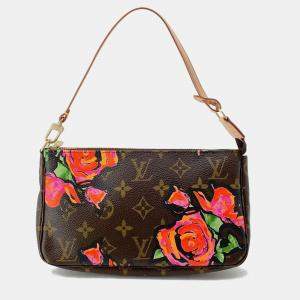 Louis Vuitton Brown Monogram Canvas Pochette Accessoires Roses Clutch Bag