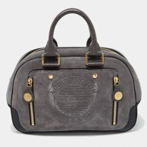 Pre Owned Louis Vuitton Grey Suede and Leather Limited Edition Havane Stamped Trunk GM Bag