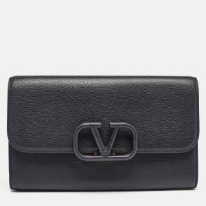 Pre Owned Louis Vuitton Black Leather VSling Flap Clutch