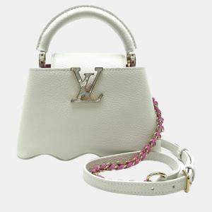 Louis Vuitton White Leather Mini Capucines Capushell Top Handle Bag