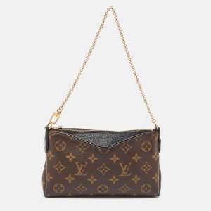 Pre Owned Louis Vuitton Black Louis Vuitton Monogram Canvas Pallas Chain Clutch