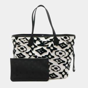 Louis Vuitton Black White Neverfull MM Tote Bag