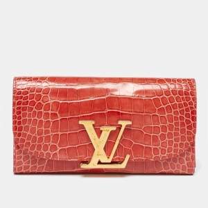 Louis Vuitton Orange Alligator Leather Vivienne LV Long Wallet