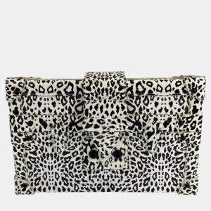 Louis Vuitton Black/White Coated Canvas Leopard Print and Fringe Strap Petite Malle Shoulder Bags