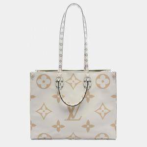 Louis Vuitton On The Go Gm Giant Monogram Coated Canvas Leather White Khaki Multicolor Tote Bag