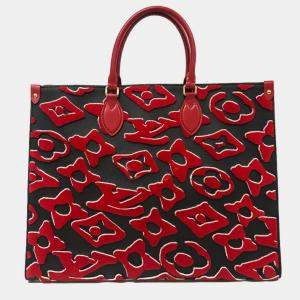 Louis Vuitton Red On The Go Gm Taffeta Tote Bag