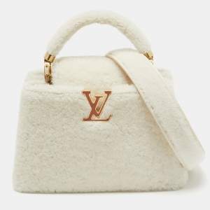 Pre Owned Louis Vuitton Blanc Shearling and Taurillon Leather Capucines BB Bag