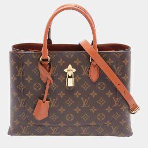 Louis Vuitton Coated Canvas Leather Brown Flower Tote Bag