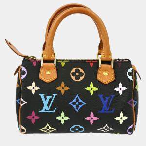 Pre Owned Louis Vuitton Black Multicolor Mini Speedy Handbag