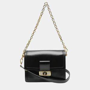 Pre Owned Louis Vuitton Noir Calfskin Dauphine MM LV Lock Chain Shoulder Bag