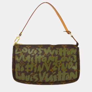 Pre Owned Louis Vuitton khaki Graffiti Pochette Accessoires Handbag