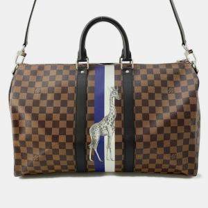 Louis Vuitton Damier Ebene Keepall Bandouliere Boston Bag