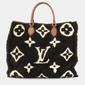 Pre Owned Louis Vuitton Brown X Beige Monogram Teddy OnTheGo GM Shearling Handbag