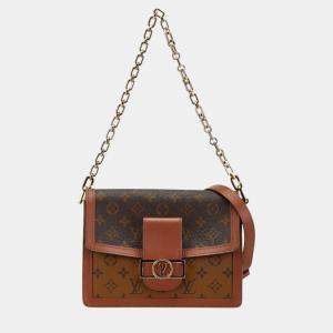 Louis Vuitton Brown Pvc Leather Monogram Reverse Dauphine Mm Chain Shoulder Bag