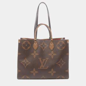 Louis Vuitton Brown Coated Canvas Leather On The Go Gm Monogram Giant Reverse Shoulder Bag