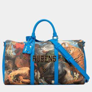 Louis Vuitton Blue Multicolor Pvc Leather Keepall Bandouliere 50 Boston Bag