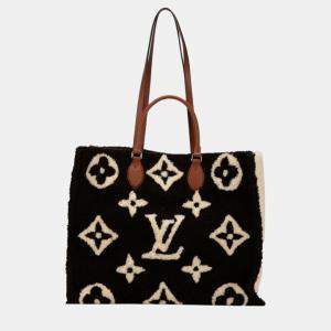 Pre Owned Louis Vuitton Brown Beige Mouton Monogram Teddy OnTheGo GM Tote Bag